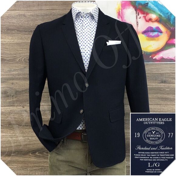 AMERICAN EAGLE Mens Blazer Sport Coat Casual Jacket‎ Size L (42R) Wool Suit Blue